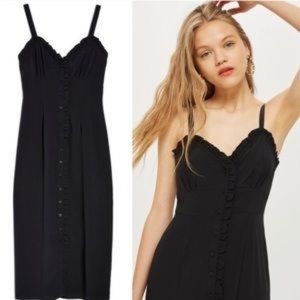 Topshop Ruffle Button Front Midi Dress in Black Floral